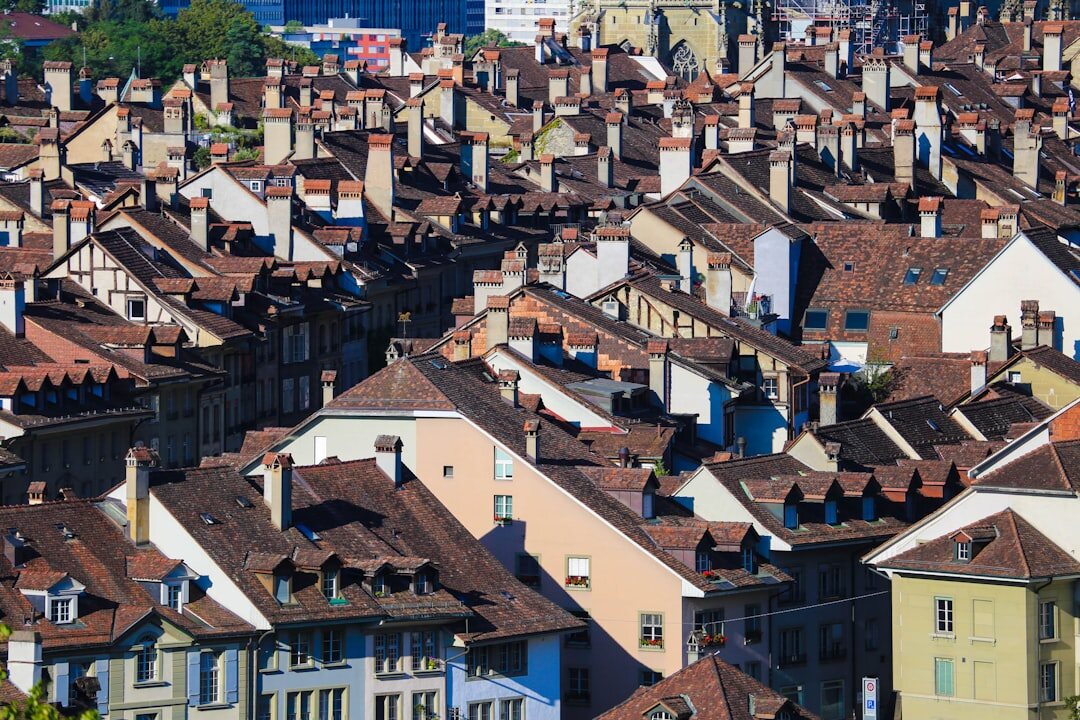Rows of dense residential apartment buildings in a Swiss city