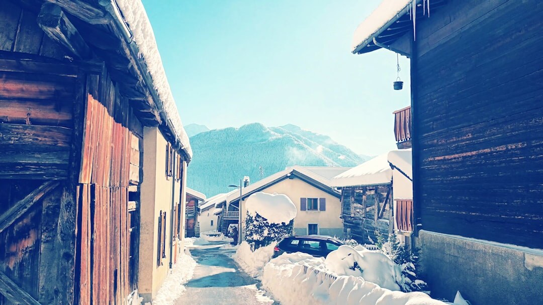 snowy swiss village street